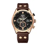 Naviforce NF8045 Vintage Sports Genuine Leather Men's Watch – Dial Color: Rose, Strap Color:  Brown  – Thumbnail 1