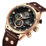 Naviforce NF8045 Vintage Sports Genuine Leather Men's Watch – Dial Color: Rose, Strap Color:  Brown  – Thumbnail 2