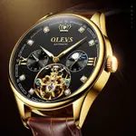 OLEVS 3601 Business Tourbillon Hollow Skeleton Waterproof Luminous Men's Watch – Dial Color: Black, Strap Color:  Brown  – Thumbnail 5