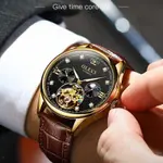 OLEVS 3601 Business Tourbillon Hollow Skeleton Waterproof Luminous Men's Watch – Dial Color: Black, Strap Color:  Brown  – Thumbnail 6
