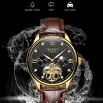 OLEVS 3601 Business Tourbillon Hollow Skeleton Waterproof Luminous Men's Watch – Dial Color: Black, Strap Color:  Brown  – Thumbnail 8