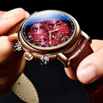 LIGE 8927 Analog Premium Leather Strap Men's Luxury Watch – Dial Color: Red, Strap Color: Red – Thumbnail 4