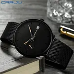 CRRJU 2258 Effortless Sophistication High Quality Black Stainless Steel Simple Casual Men's Watch – Dial Color: Orange, Strap Color: Black – Thumbnail 2