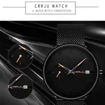 CRRJU 2258 Effortless Sophistication High Quality Black Stainless Steel Simple Casual Men's Watch – Dial Color: Orange, Strap Color: Black – Thumbnail 3