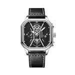 CRRJU 2313 Comfortable Genuine Leather Strap Multifunctional Chronograph Casual Men's Watch – Dial Color: Silver, Strap Color: Black – Thumbnail 1