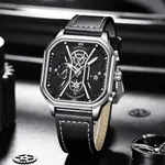 CRRJU 2313 Comfortable Genuine Leather Strap Multifunctional Chronograph Casual Men's Watch – Dial Color: Silver, Strap Color: Black – Thumbnail 3