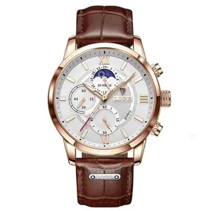 LIGE 8932 Premium Moon Phase Leather Strap Luxury Men's Watch - Variant 4