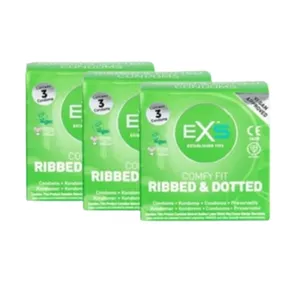 EXS Comfy Fit Ribbed & Dotted Condom 9pcs Pack Vegan-Friendly