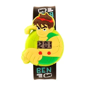S S TRADERS Cartoon Ben 10 Shaped Slap Snap On Silicone Digital Wrist Watch for Boys