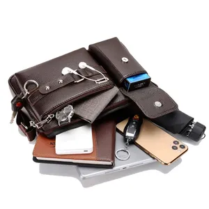 Genuine Leather Detachable Shoulder Strap Laptop Messenger Bag - Variant 1