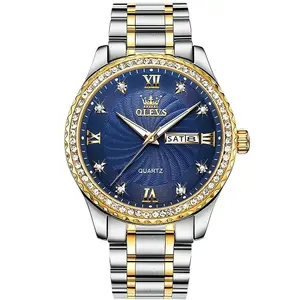 Olevs 5565 Luxurious Diamond Studded Bezel Stainless Steel Men's Analog Watch