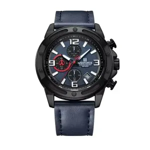 Naviforce 8074 Leather Strap Luminous Chronograph Men Quartz Wristwatch