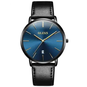 OLEVS 5869 Comfy Leather Strap Waterproof Ultra Slim Couple's Wristwatch