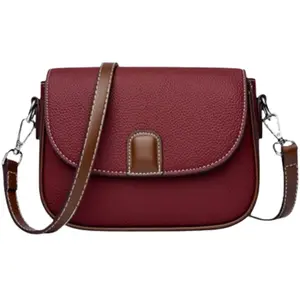 Women's Maroon PU Leather Crossbody Shoulder Bag