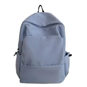 Men And Women Korean Version Large Capacity Backpack Solid Color - Light Blue