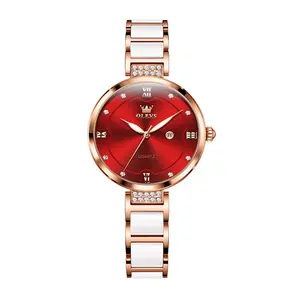 Olevs 5589 Fashion Quartz Round-dial Ceramic Analog Watch for Women