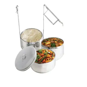 SKB Food Container Round Stainless Steel Lunch Box (3 Bati)