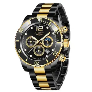 LIGE 8924 Analog Moon Phase High Quality Stainless Steel Men's Watch