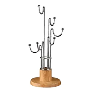 Wooden Cup Tree Stand 6 Hook Cup Holder 