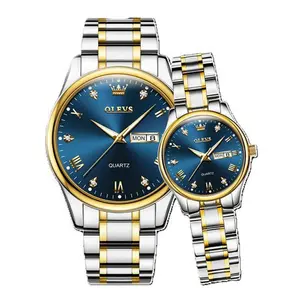Olevs 5563 Diamond Studded Stainless Steel Waterproof Quartz Analog Watch for Couples - Variant 1