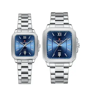 NAVIFORCE NF9239 Square Stainless Steel Water-Resistant Quartz Calendar Elegant Romantic Couple’s Watch