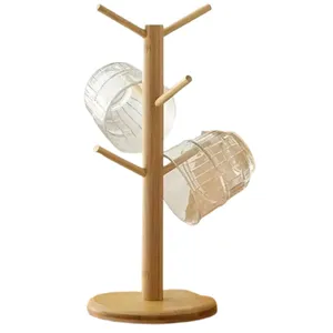 Wooden Bamboo 6 Cup Mug Tree Stand Holder Rack