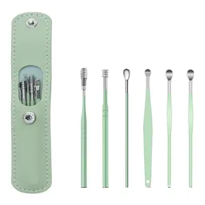 6pcs Ear Cleaning & Pick Set Portable Stainless Steel Set With Lather Case - Variant 4