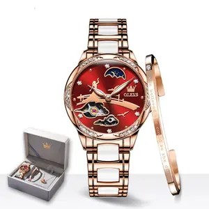 Olevs 6639 automatic mechanical ceramic wristwatch set gift for women