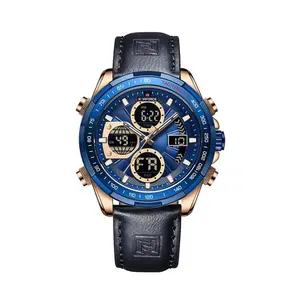 Naviforce NF9197L Comfortable Genuine Leather Strap Dual Display Sport Men's Watch