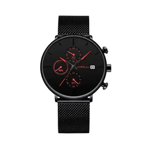 CRRJU 2268 Luxury Black Mesh Steel Band Chronograph Casual Fashion Men’s Watch