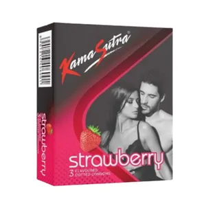 KamaSutra Strawberry Flavoured Condoms 3-Pack with Premium Latex & Pre-Lubricated