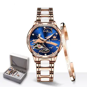 Olevs 6639 automatic mechanical ceramic wristwatch set gift for women - Variant 2