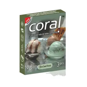 Coral Condom 3 Ice Cream Flavours 3's Pack – Strawberry, Vanilla, Chocolate