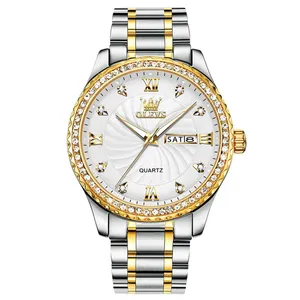 Olevs 5565 Luxurious Diamond Studded Bezel Stainless Steel Men's Analog Watch - Variant 4