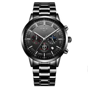 LIGE 9877 Stainless Steel Moon Phase Analog Luxury Men's Watch