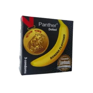 Panther Dotted Banana Flavored Condom - 3pcs Pack - Extra Lubricated
