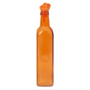 HEREVIN Decorated Square Oil and Vinegar Bottle Orange Colour 500ML 