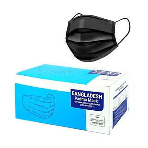 3 Layers Surgical Face Mask with Nose Pin 50pcs Box Black