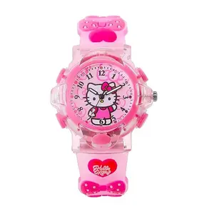 Time Up Analog Dial Cartoon 3D Printed Strap & Glowing Light Transparent Watch for Kids