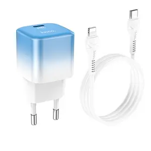 Hoco C101A 20W PD Ice Blue Fast Charger with Type-C to Lightning Cable