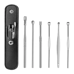 6pcs Ear Cleaning & Pick Set Portable Stainless Steel Set With Lather Case - Variant 3