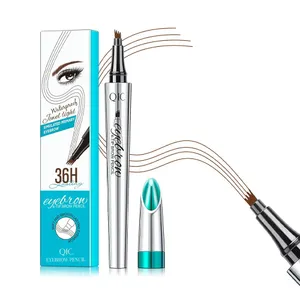 QIC Eyebrow Pencil with 4 Tip Microblade Eyebrow Pen Waterproof & Smudge-Proof Dark Brown