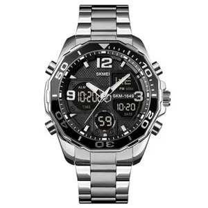 Skmei 1649BK Stainless Steel Digital LED Light Analog Men's Watch