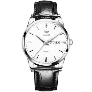 OLEVS 6898 Valentine's Calendar Display Leather Strap Couple's Quartz Watch