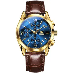 OLEVS 2872 Golden Sophistication Leather Chronograph Men's Quartz Watch