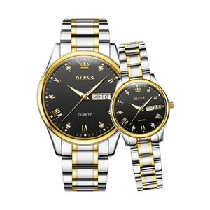 Olevs 5563 Diamond Studded Stainless Steel Waterproof Quartz Analog Watch for Couples - Variant 3