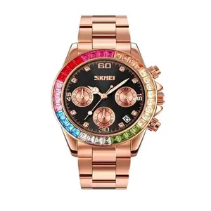 Skmei 9367 New Arrival Stainless Steel Strap Calendar Colorful Ladies Wristwatch