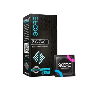 Skore ZigZag Dotted & Ribbed Condoms 10's Pack – Extra Lubricated,