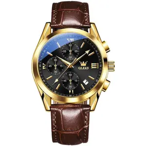 OLEVS 2872 Golden Sophistication Leather Chronograph Men's Quartz Watch - Variant 2