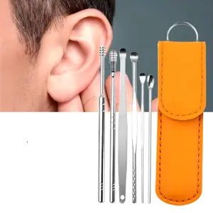 6pcs Ear Cleaning & Pick Set Portable Stainless Steel Set With Lather Case